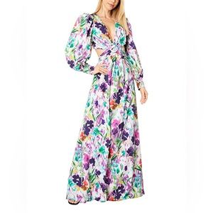 NWT-One33 Badgley Mischka Social Deep V Cut-Out Waist Maxi Dress